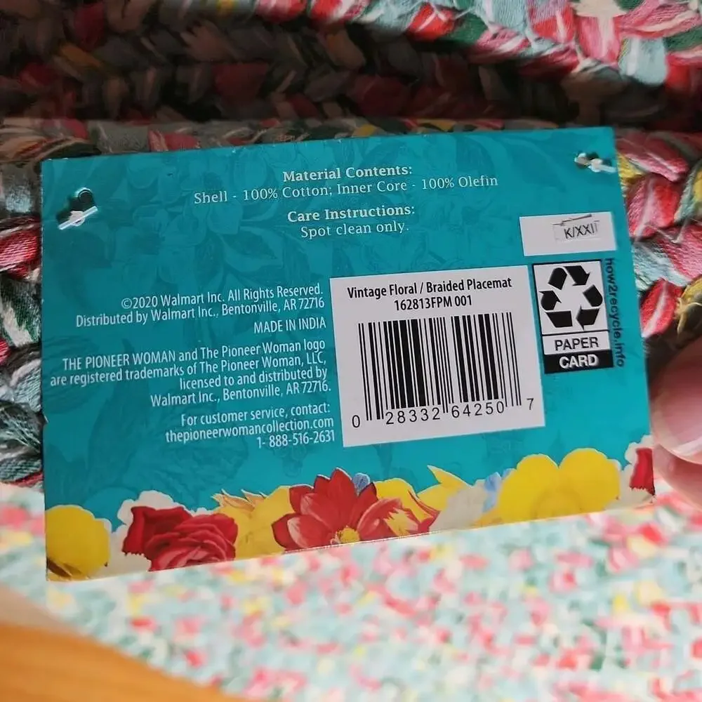 The Pioneer Woman Vintage Floral Braided Placemat Teal Set of 2 ~ 15